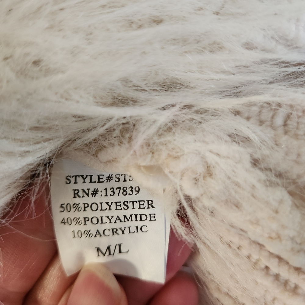 Dreamers Cozy Oversized Cream Slouchy Fuzzy Knit Sweater Size L Cottagecore - Picture 6 of 7